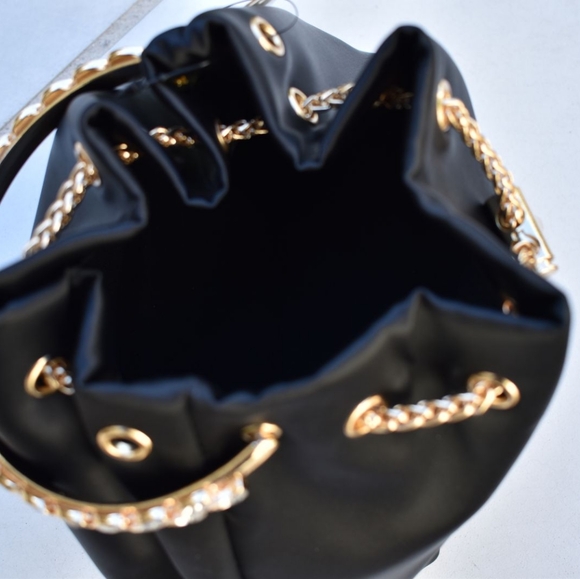 Women's Stylish Black Satin Sachel Top Handle Tassels-Detail Handle Bag - Picture 5 of 8